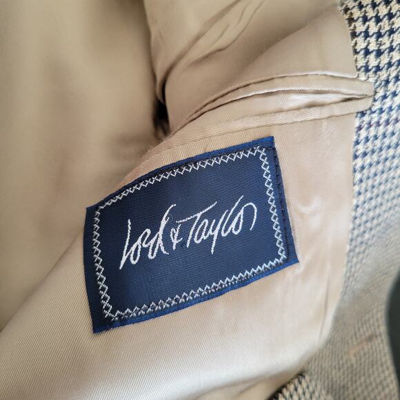 Burberrys' Sport Coat Houndstooth 1990s Navy Tan Academia Men 42R - Picture 12 of 15